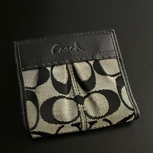 Coach Signature Black and Gray Card Holder Small Wallet